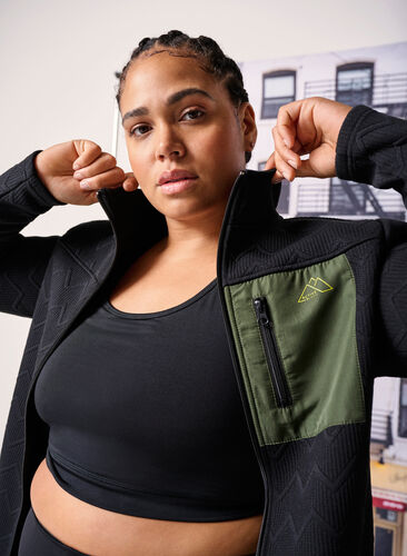 Sporty fleece jacket with pockets, Black, Image image number 0