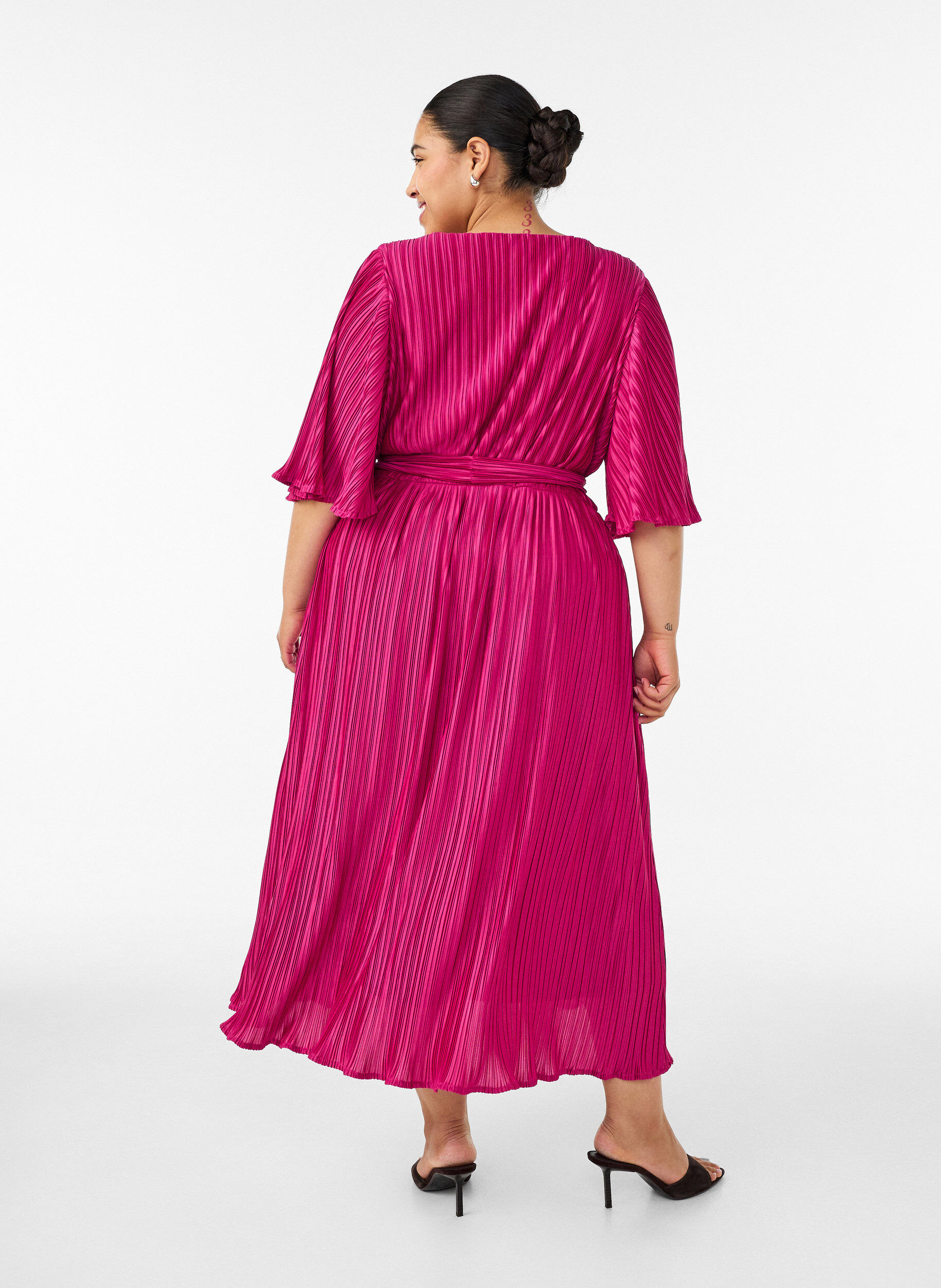 ZizzifashionPleated midi dress with batwing sleeves, Pink, Model image number 1