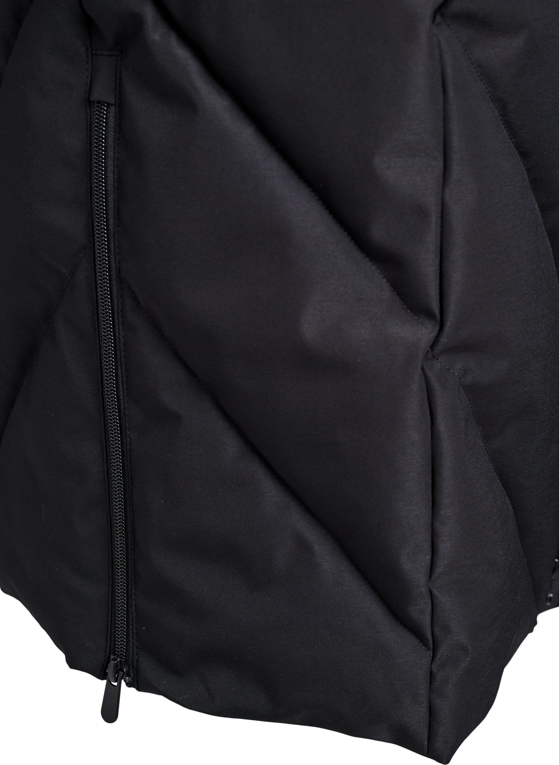 Zizzifashion Long winter coat with hook fastenings and a faux fur collar, Black, Packshot image number 4