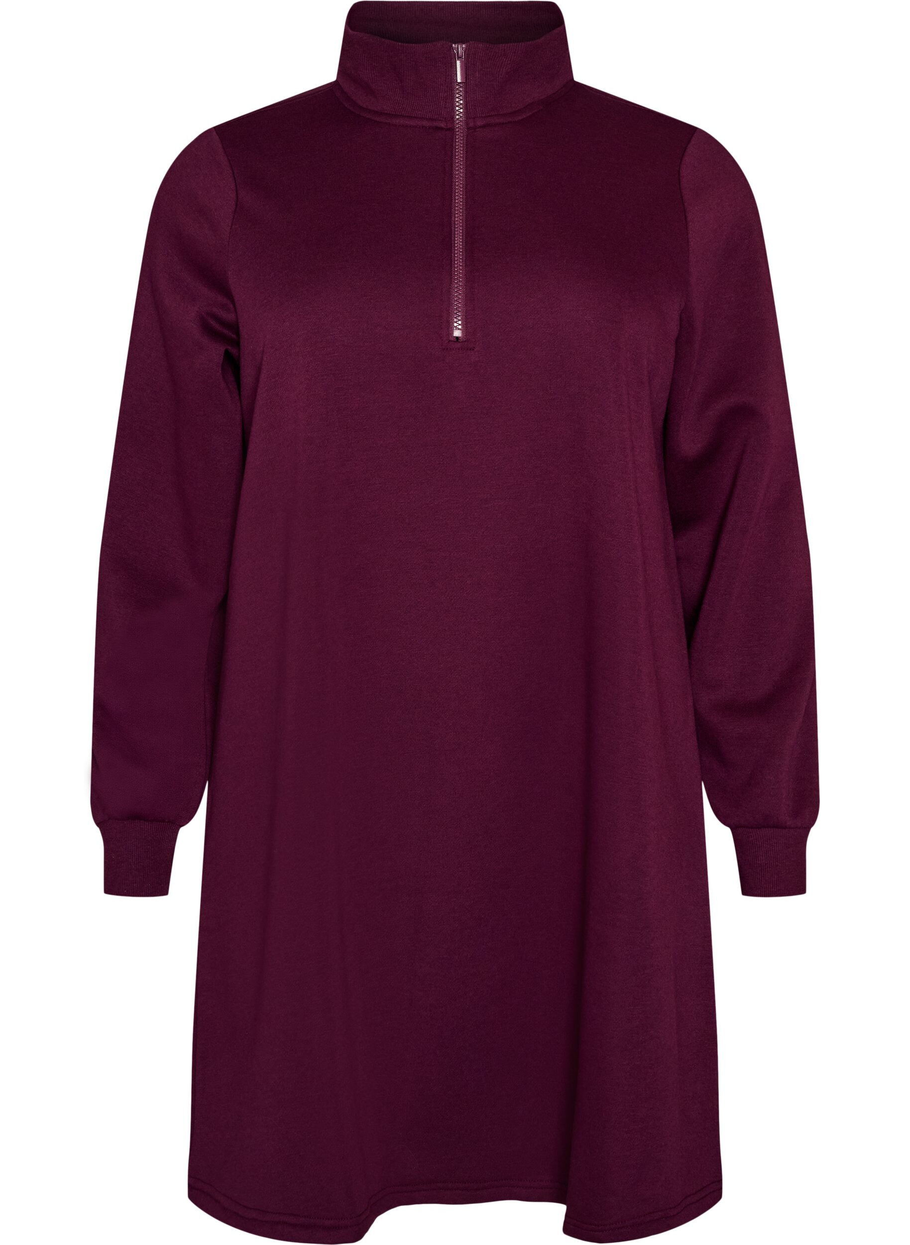 ZizzifashionSweatshirt dress with a high ribbed collar and zip, Purple, Packshot image number 0