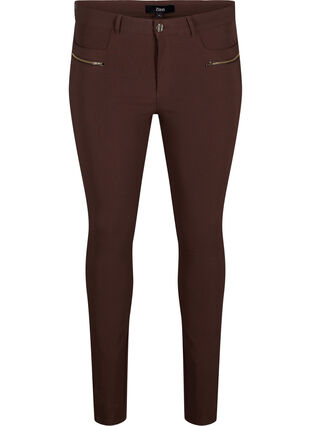 Close-fitting trousers with zipper details, Coffee Bean, Packshot image number 0