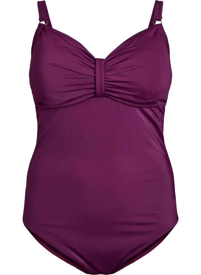 Swimsuit with underwire and draping, Purple, Packshot image number 0