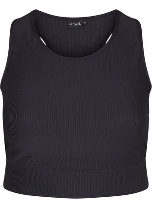 	Tight fitting crop top with rib texture, Black, Packshot image number 0