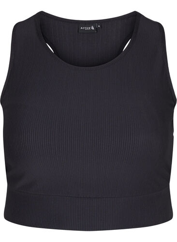 	Tight fitting crop top with rib texture, Black, Packshot image number 0