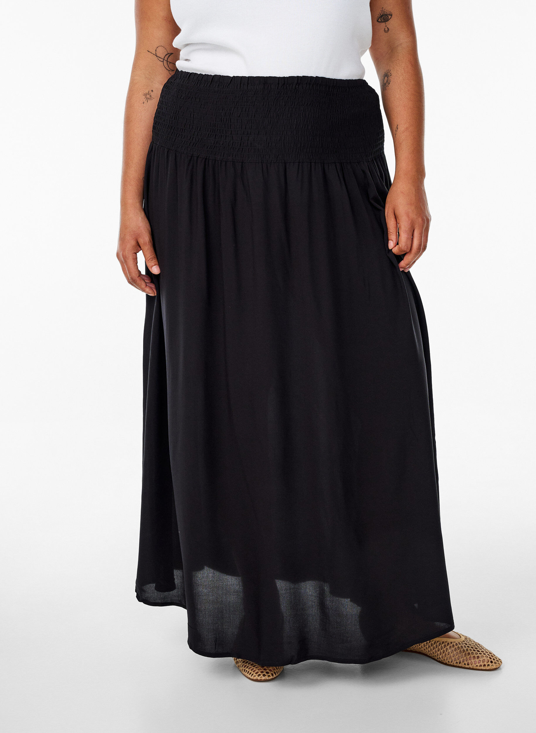 ZizzifashionViscose maxi skirt with smocking, Black, Model image number 3