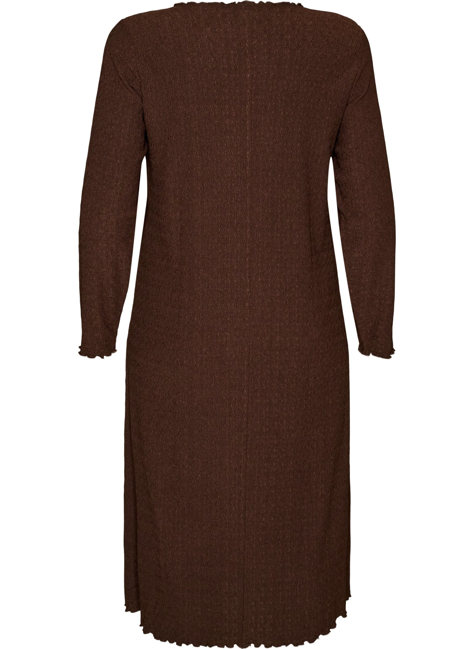 ZizzifashionMidi dress with a wavy texture and long sleeves, Brown, Packshot image number 1