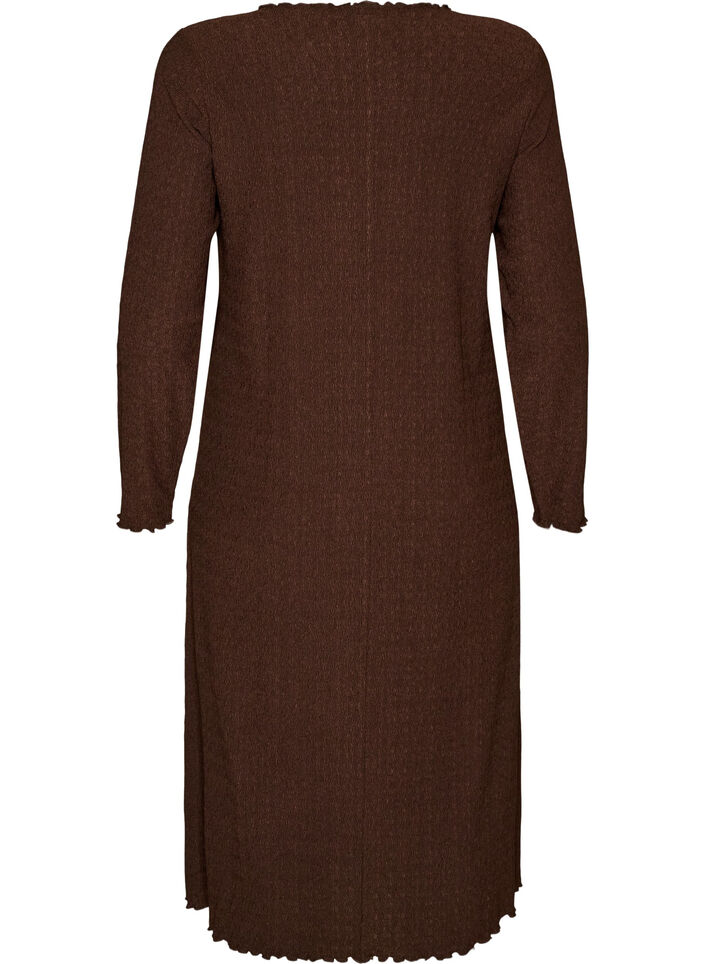 Midi dress with a wavy texture and long sleeves, Brown, Packshot image number 1