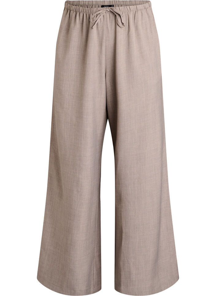 High-waisted trousers with wide legs, Beige, Packshot image number 0