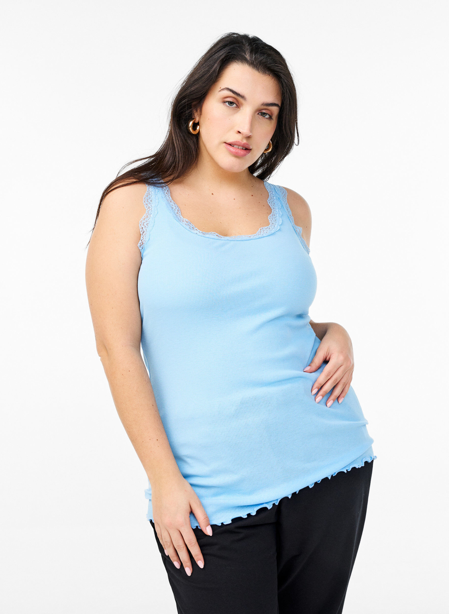 Top with lace trim, Light Blue, Model