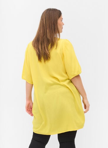 Viscose tunic with V-neck and buttons, Primrose Yellow, Model image number 1