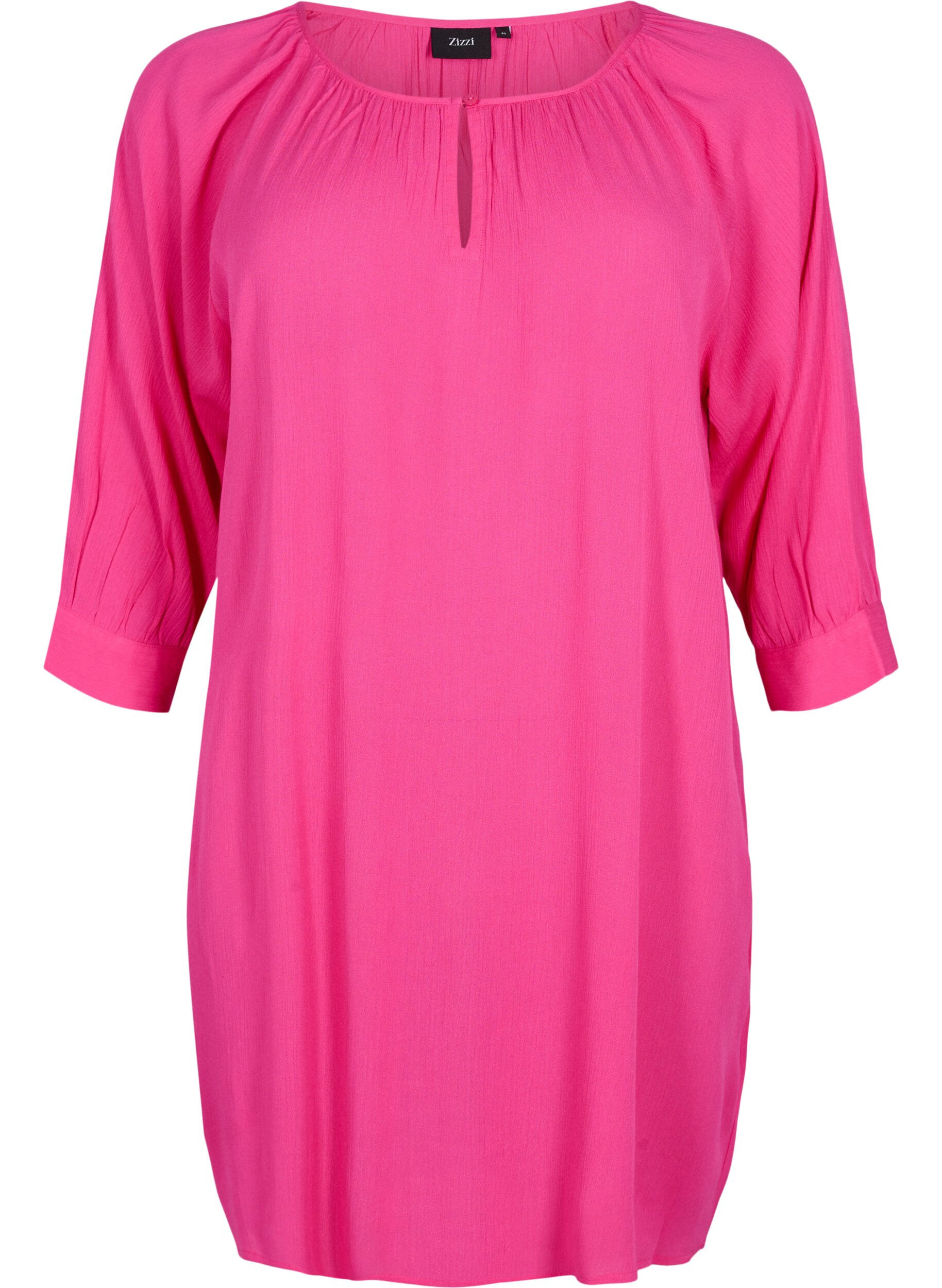 Zizzifashion Viscose tunic with 3/4 sleeves, Pink, Packshot image number 0