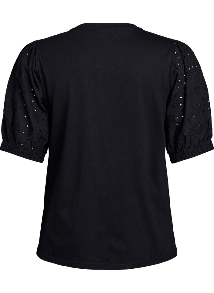 T-shirt with Broderie Anglaise sleeves, Black, Packshot image number 1
