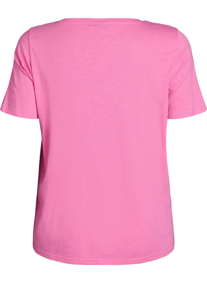 Short-sleeved basic t-shirt with v-neck, Pink, Packshot image number 1