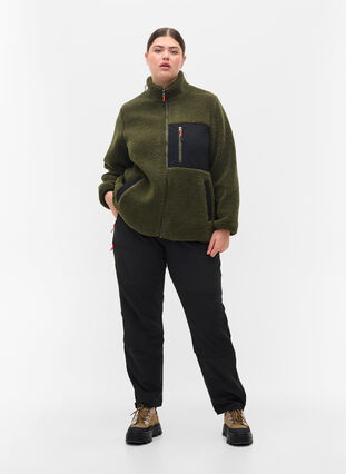 Teddy jacket with zip and pockets, Forest Night, Model image number 2