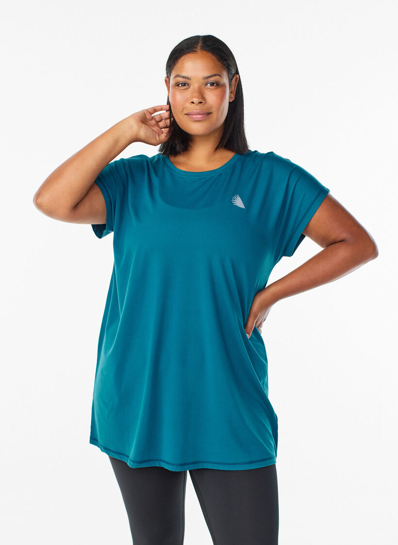 Long workout T-shirt, Petrol, Model image number 0