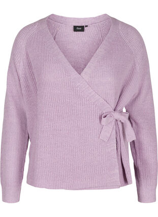 Knitted cardigan with wrap detail, Purple Rose Mel, Packshot image number 0