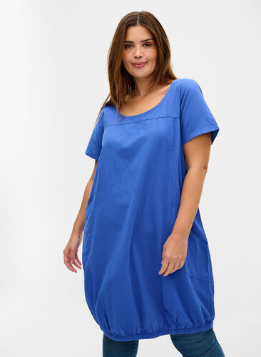 Short-sleeved cotton dress, Dazzling Blue, Model image number 0