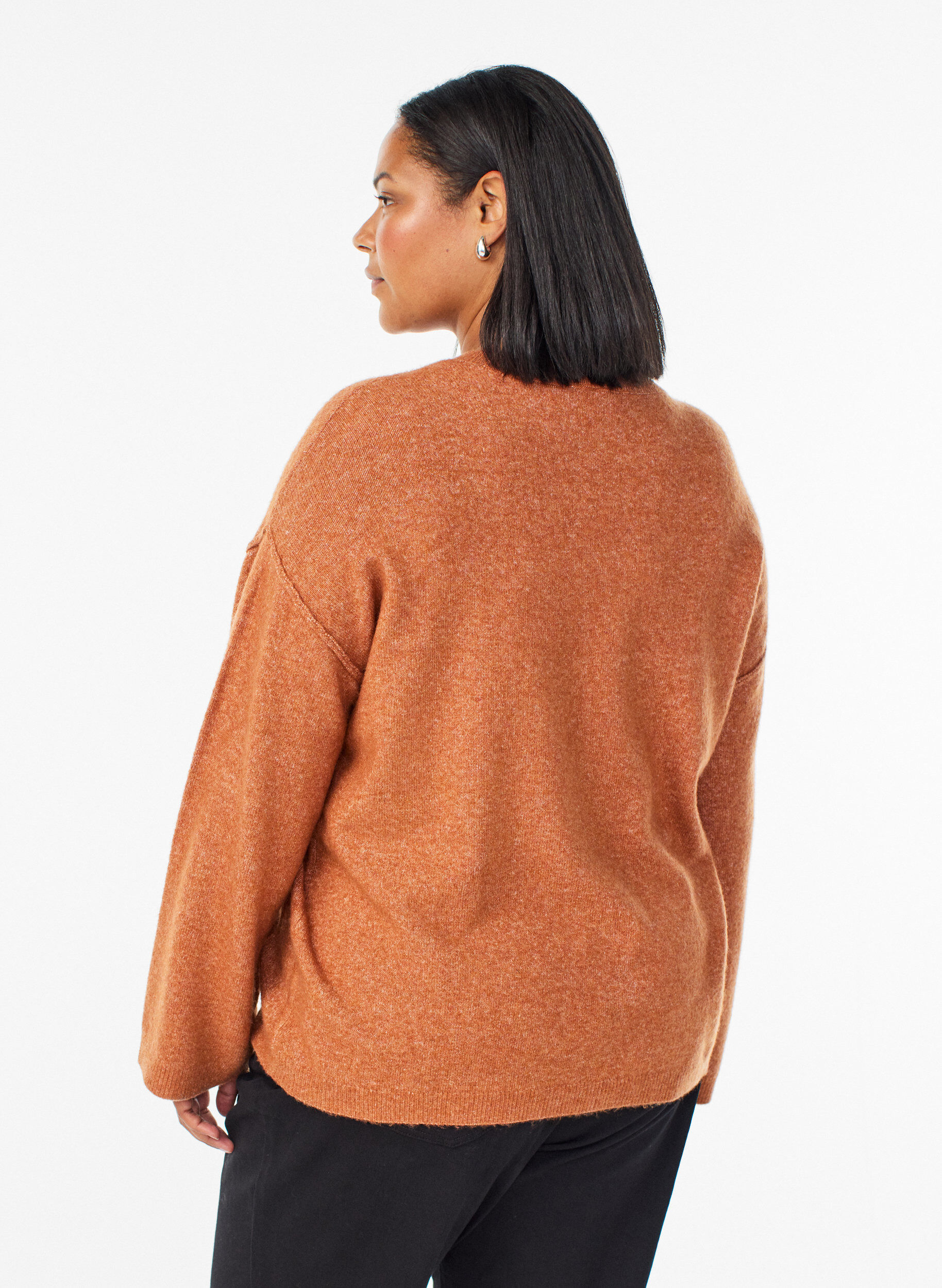 ZizzifashionLoose knit sweater with prominent seams, Orange, Model image number 2