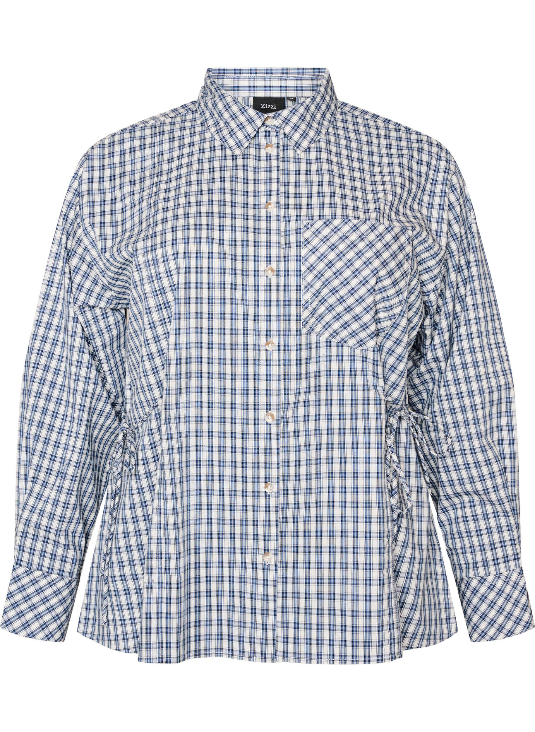 ZizzifashionLoose checked shirt with a tie-belt, Blue, Packshot image number 0