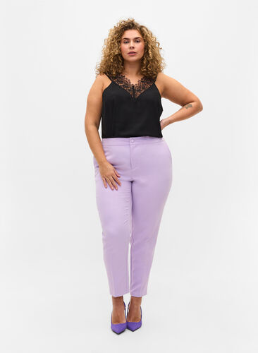 Cropped trousers with pockets, Orchid Bloom, Model image number 0