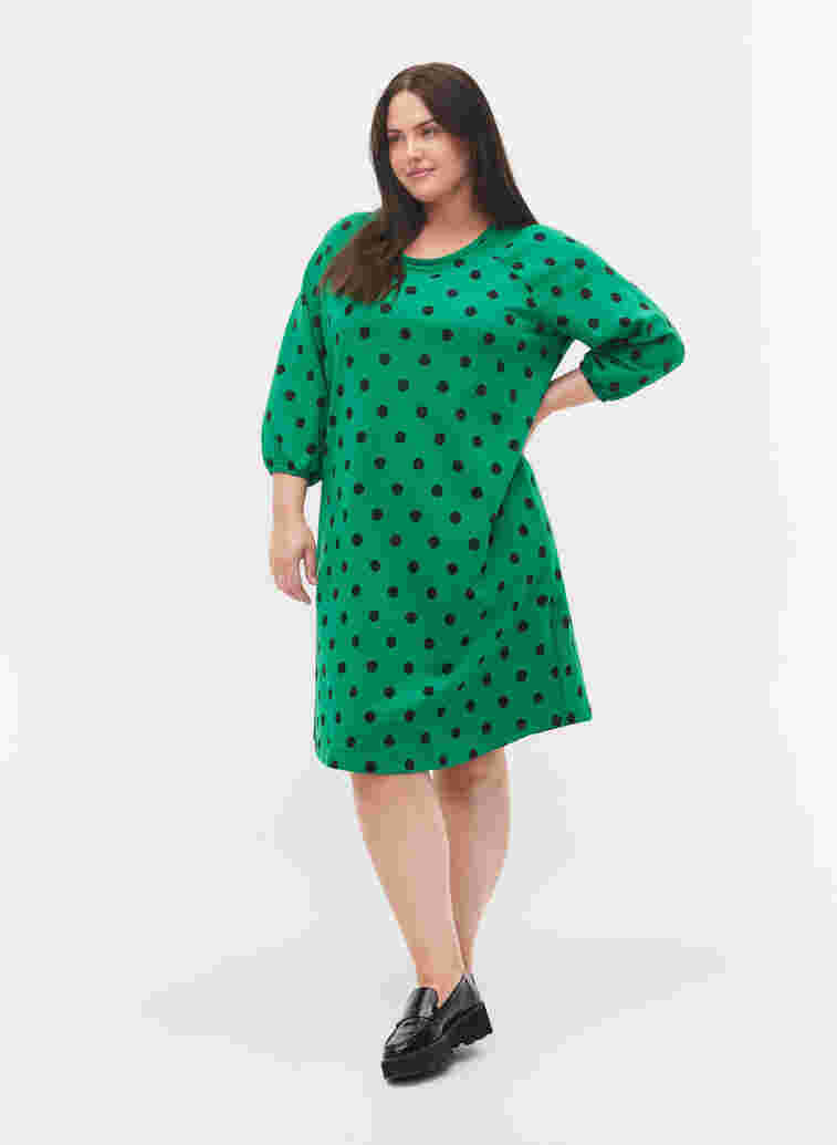 Polka dot dress with 3/4 sleeves, Jolly Green Dot, Model image number 2