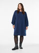Short knitted dress with wavy hem and slits, Blue, Model image number 1