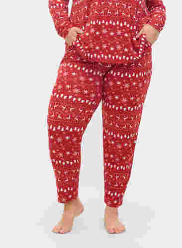 Christmas trousers with print, Tango Red/White AOP, Model image number 2