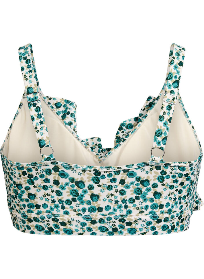 Bikini top with print and ruffle details, Green, Packshot image number 1