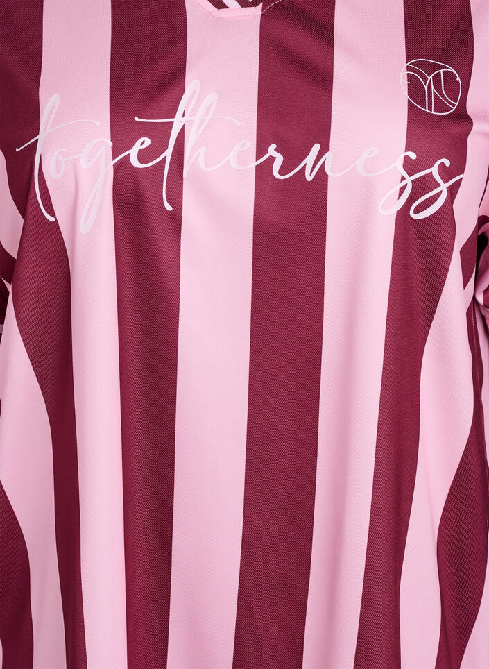 Sporty t-shirt with stripes and text motif, Rose, Packshot image number 2
