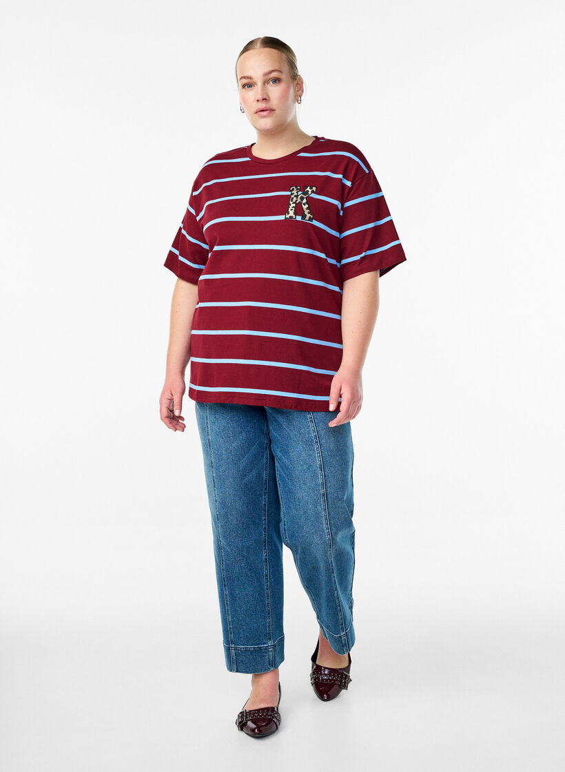 T-shirt with stripes and leopard detail, Red, Model image number 1
