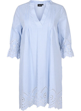 Cotton dress with stripes and embroidery anglaise, Blue Stripe, Packshot image number 0