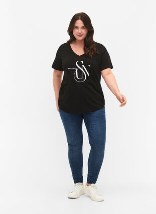 Cotton t-shirt with print, Black SUN, Model image number 2