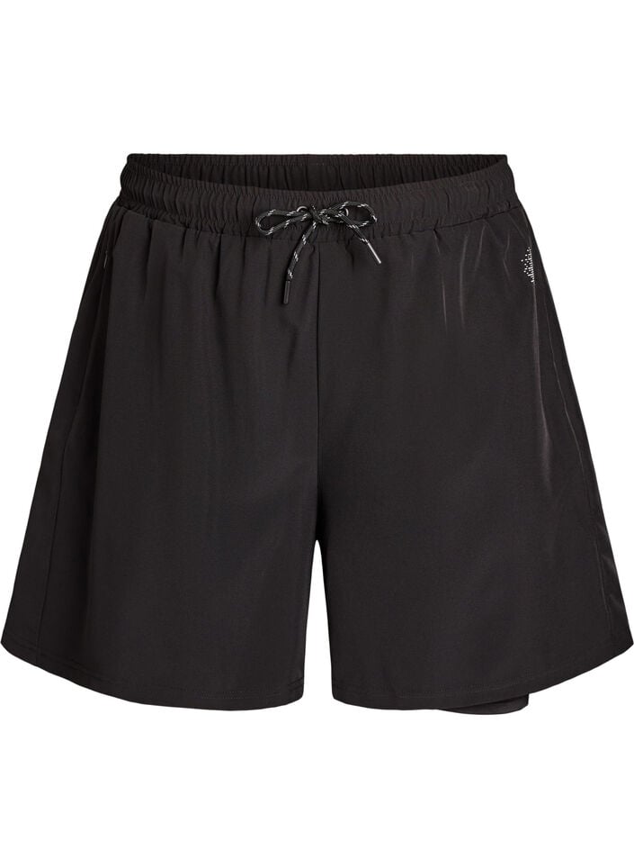 Training shorts with inner shorts and a phone pocket, Black, Packshot