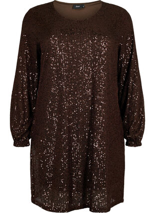 Short sequin dress with long sleeves, Chicory Coffee, Packshot image number 0
