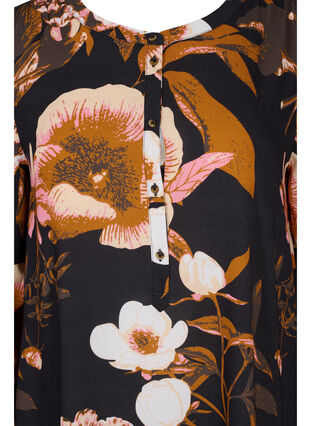 Leo printed tunic with long sleeves in viscose, Black Flower AOP, Packshot image number 2