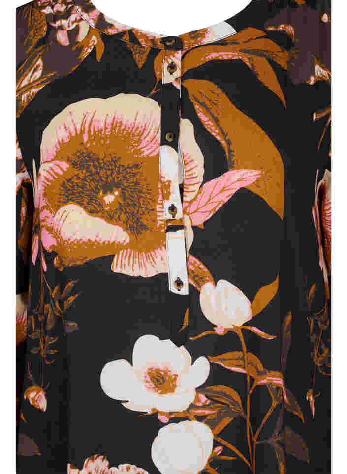 Floral tunic with long sleeves in viscose, Black Flower AOP, Packshot image number 2