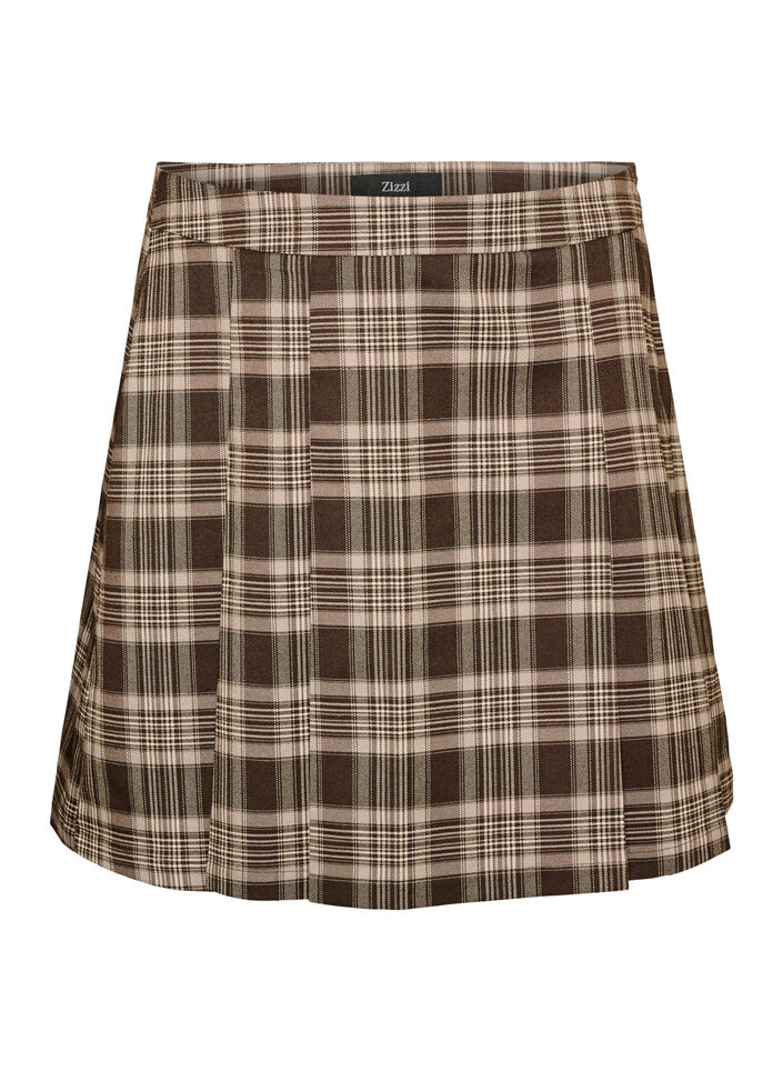 Short checked skirt with A-line fit, Brown, Packshot image number 0