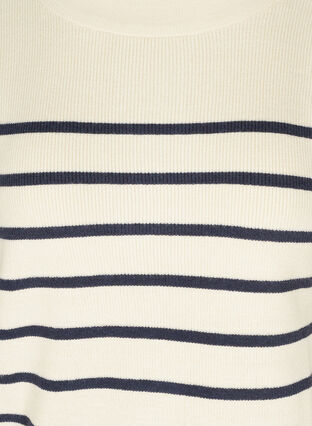 Striped knitted blouse with balloon sleeves, Birch W/Navy stripes, Packshot image number 2