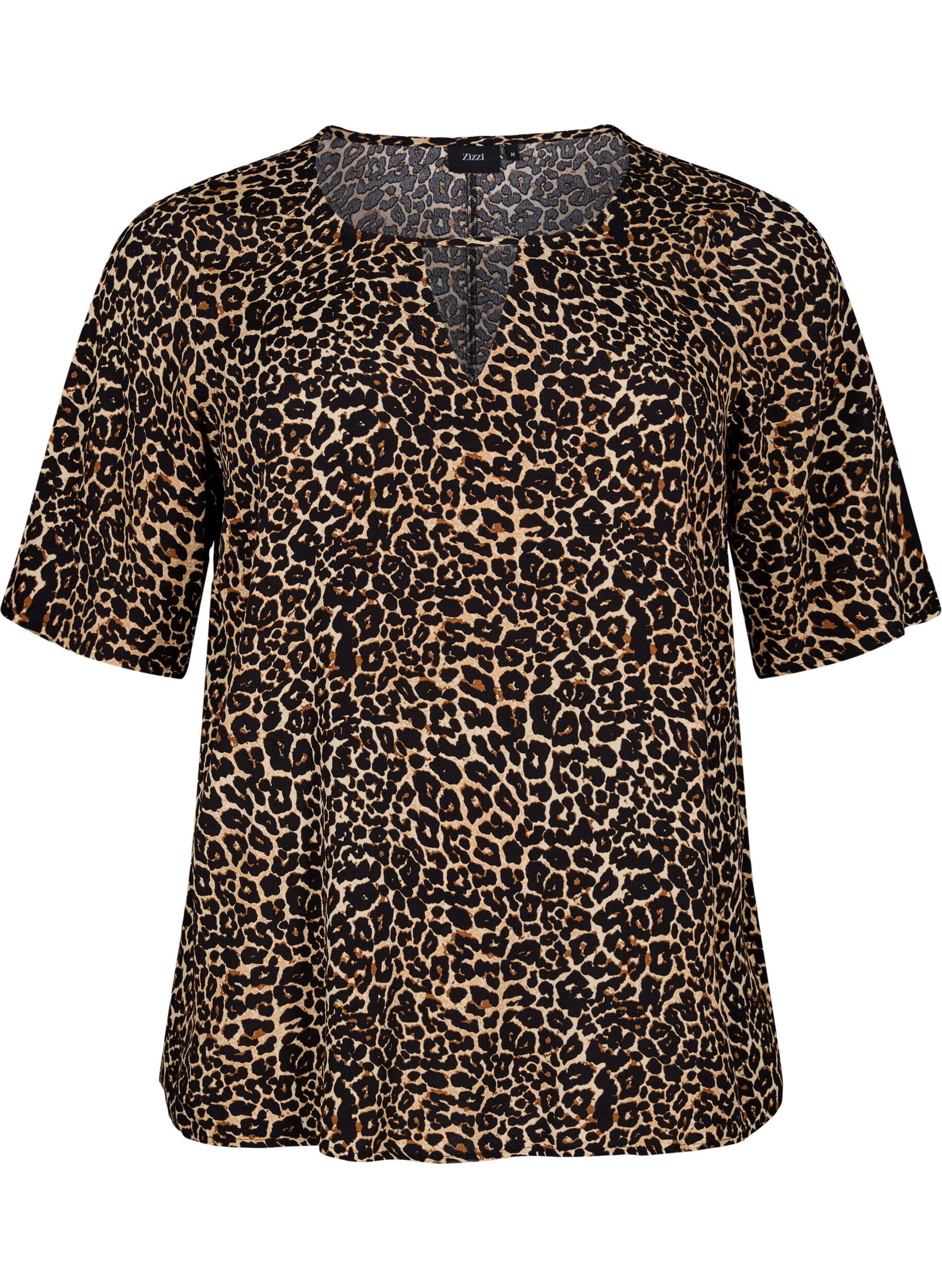 Zizzifashion Short sleeve viscose Blouse with print, Brown, Packshot image number 0