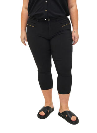 Close-fitting capri trousers in viscose blend, Black, Model image number 2