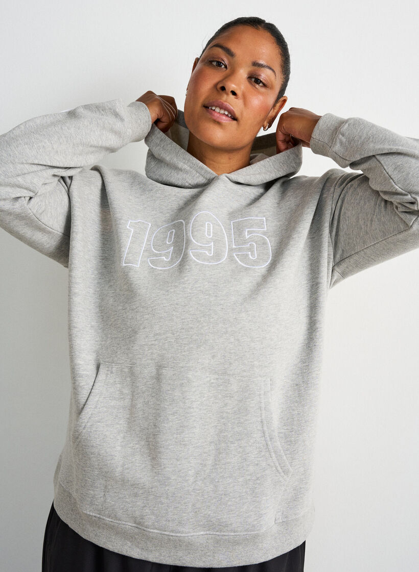 Hoodie with embroidered motif, Grey, Model image number 0