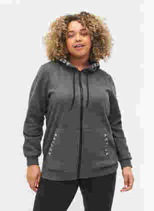 Workout hoodie jacket with zip, Dark Grey Melange, Model