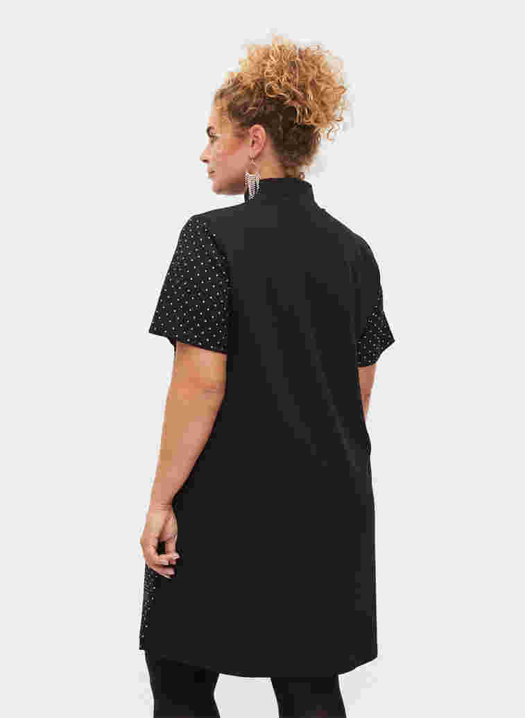 Short sleeve dress with stones, Black, Model image number 1