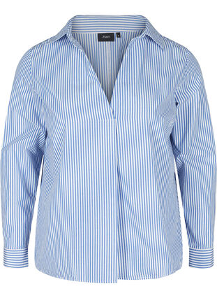 Striped shirt in organic cotton, Dazzling Blue Stripe, Packshot image number 0