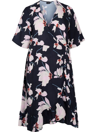 Printed short-sleeved wrap dress, Big Flower AOP, Packshot image number 0