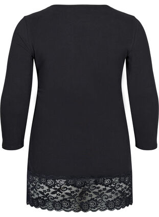 3/4-sleeved cotton blouse with lace, Black, Packshot image number 1