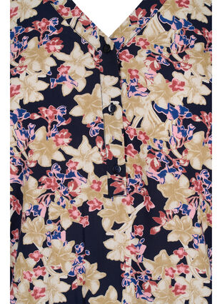 Short-sleeved floral viscose blouse with smock, Night sky Flower AOP, Packshot image number 2