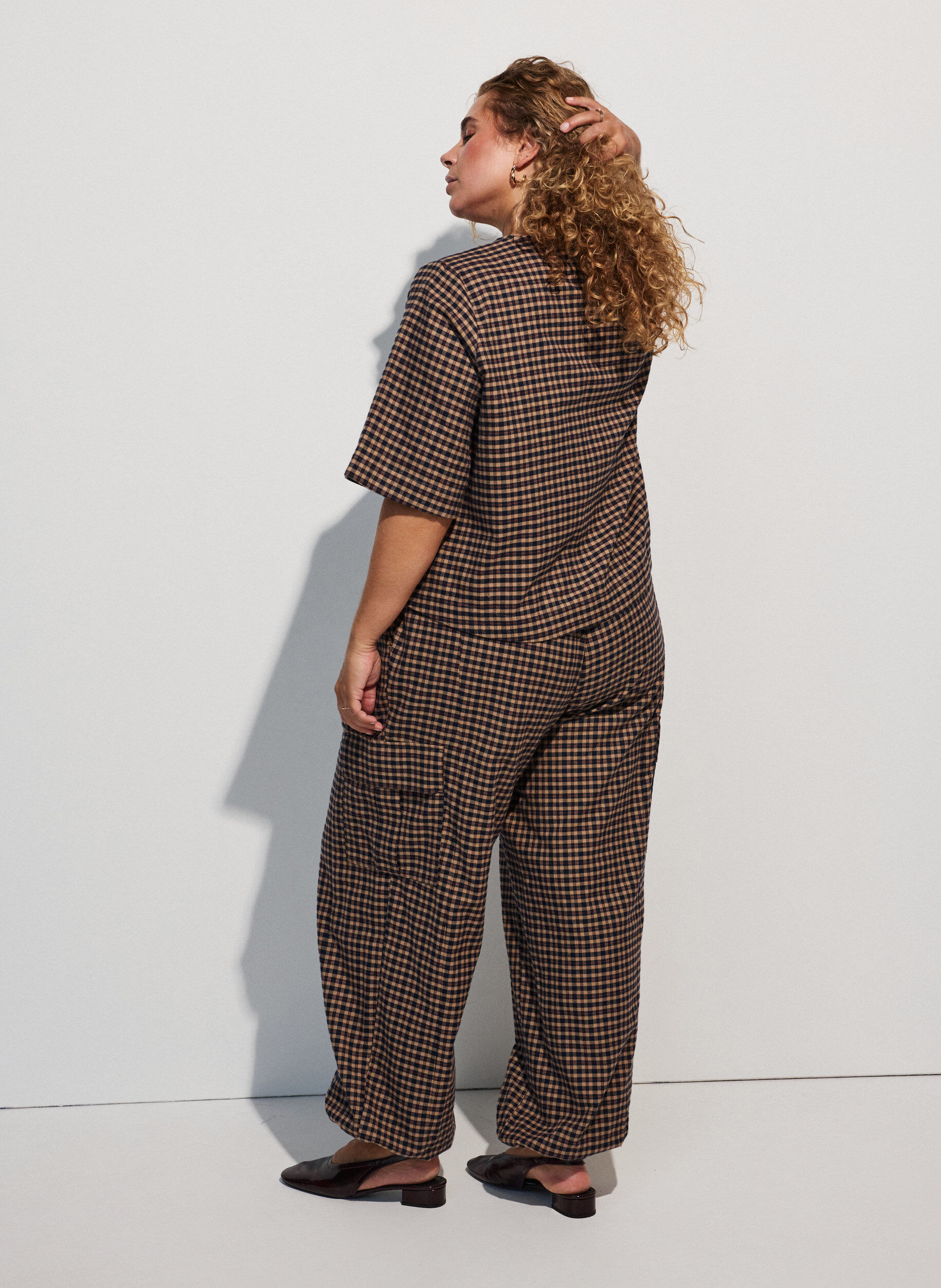 ZizzifashionChecked cotton cargo trousers, Brown, Model image number 2