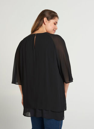 Chiffon blouse with 3/4 sleeves, Black, Model image number 0