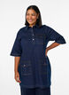 Denim dress with large pockets and 3/4 sleeves, Blue, Model image number 0